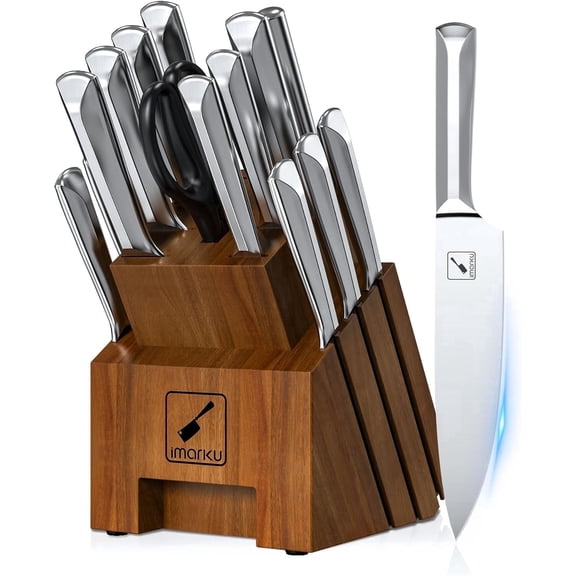 imarku Knife Set, 16PCS High Carbon Stainless Steel Kitchen Knife Set with Block Ultra Sharp Knife Block Set, Japanese Knife Set with Dotted Non-slip Ergonomic Handle, Best Gifts,Kitchen Essentials