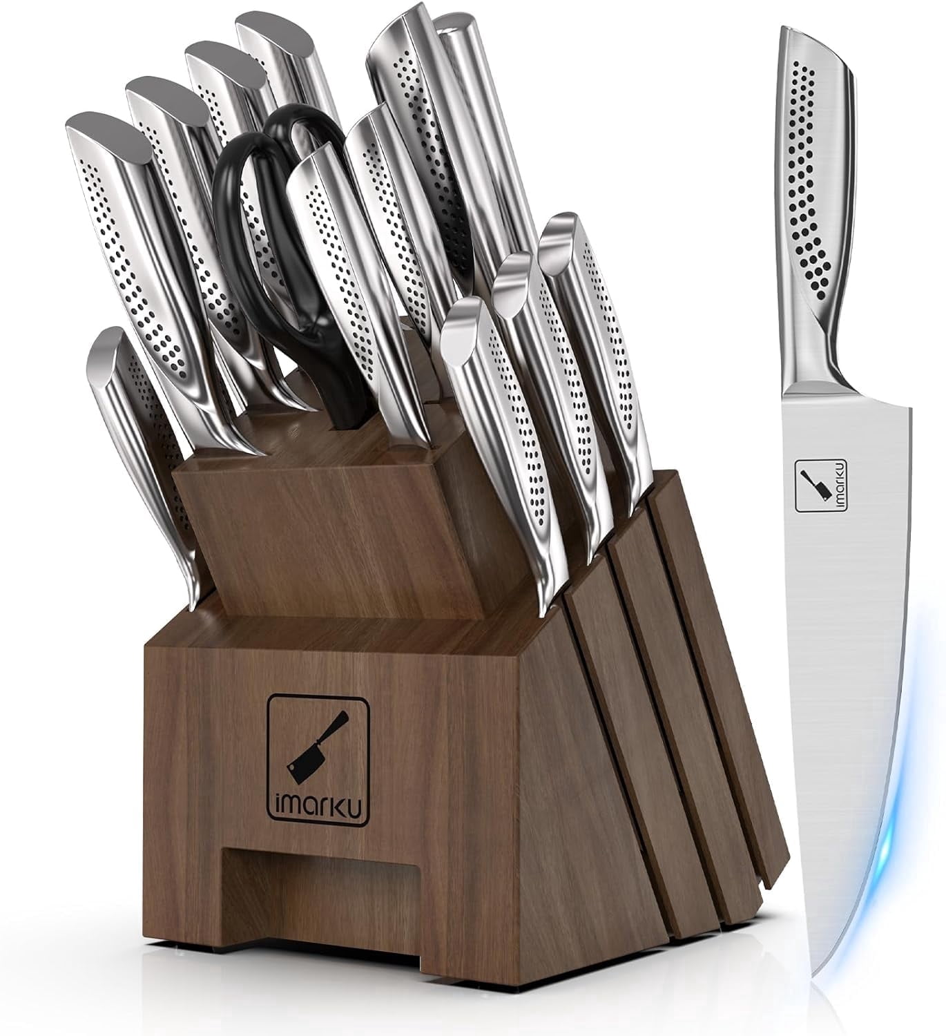 imarku Knife Set, 16PCS High Carbon Stainless Steel Kitchen Knife Set with Block Ultra Sharp Knife Block Set, Japanese Knife Set with Dotted Non-slip Ergonomic Handle, Best gifts,Fathers Day Gifts