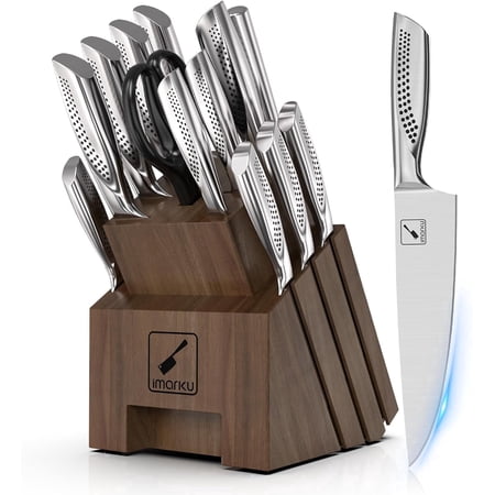 imarku Knife Set, 16PCS High Carbon Stainless Steel Kitchen Knife Set with Block Ultra Sharp Knife Block Set, Japanese Knife Set with Dotted Non-slip Ergonomic Handle, Best gifts,Kitchen Essentials