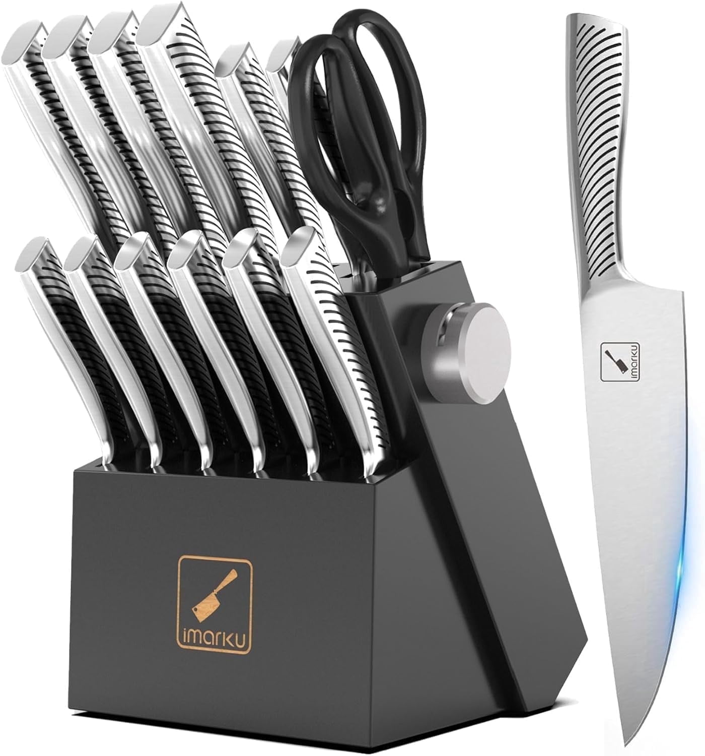 imarku Knife Set - Knife Sets for Kitchen with Block, 14PCS High Carbon Stainless Steel Kitchen Knife Set, Dishwasher Safe Knife Block Set with Ergonomic Handle,Fathers Day Gifts