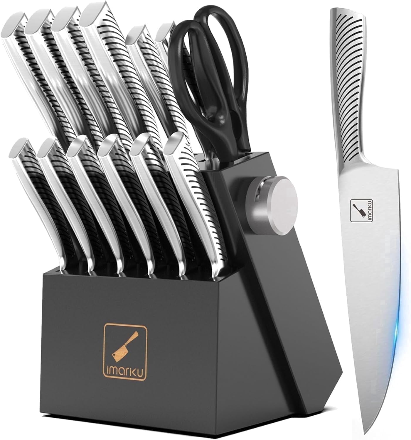 imarku Knife Set - Knife Sets for Kitchen with Block, 14PCS High Carbon Stainless Steel Kitchen Knife Set, Dishwasher Safe Knife Block Set with Ergonomic Handle