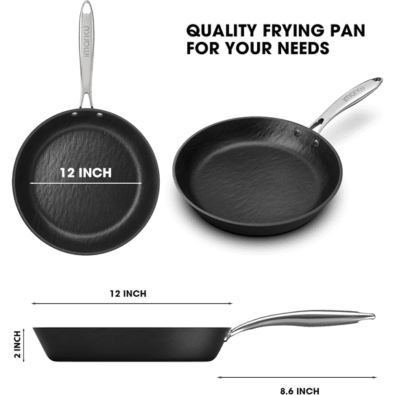 Imarku Professional Cast Iron Skillet, 12 Inch Nonstick Frying Eggs Pan, Dishwasher Safe, Even Heat Conduction, Induction&Oven Compatible,Free-PFOA