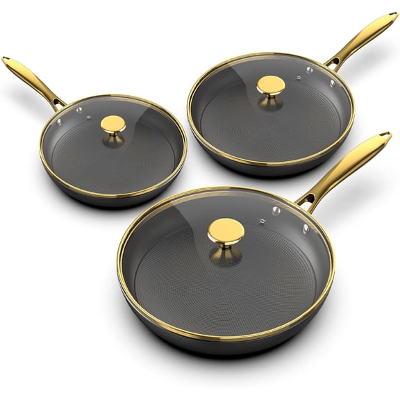 Imarku Professional Nonstick Cast Iron Skillets 3pcs-8 Inch, 10 Inch, 12 Inch, Frying  Eggs Pans with Lid, Dishwasher&Oven Safe, Free-PFOA&PFAS