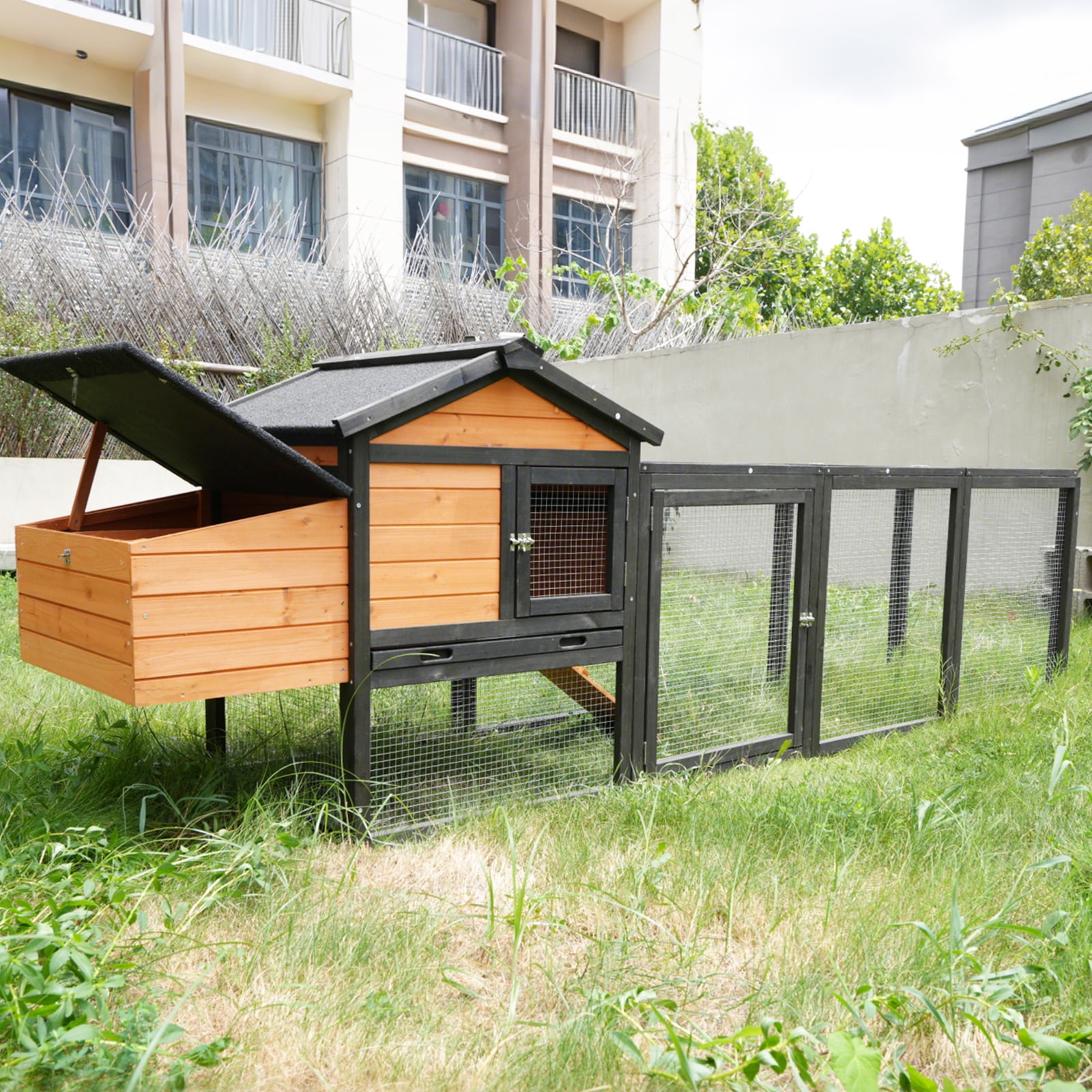 imerelez 106 inch Wooden Chicken Coop, Large Outdoor Hen House with
