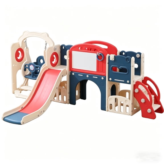 imerelez 12-in-1 Swing and Slide Playset with Climber & Basketball Hoop, Durable Indoor Outdoor Playground – Backyard Home