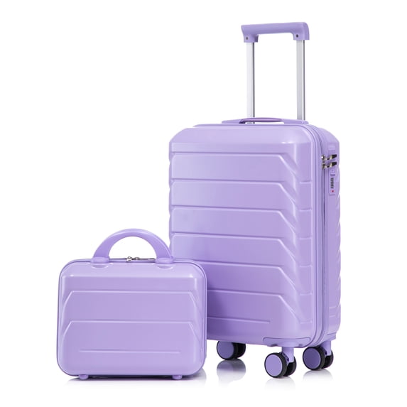 imerelez 14"/20" 2 pcs/set in ABS Spinner Wheel Luggage, with Combination Lock,14" Cosmetic Case (Blue+Purple)