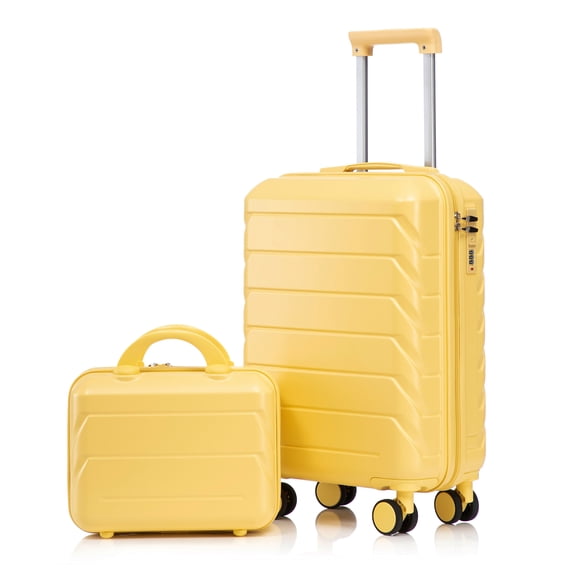 imerelez 14"/20" 2 pcs/set in ABS Spinner Wheel Luggage, with Combination Lock,14" Cosmetic Case (Yellow)