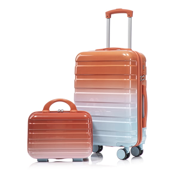 imerelez 14"/20" 2 pcs/set in PC Spinner Wheel Luggage, Carry on Suitcase, With Gradient Color and Combination Lock(Blue+Red)