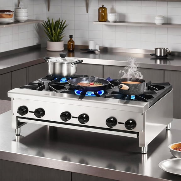 imerelez 168,000 BTU Commercial Gas Range, 6-Burner Stainless Steel Countertop Stove for Restaurant Kitchen, Natural Gas or Propane