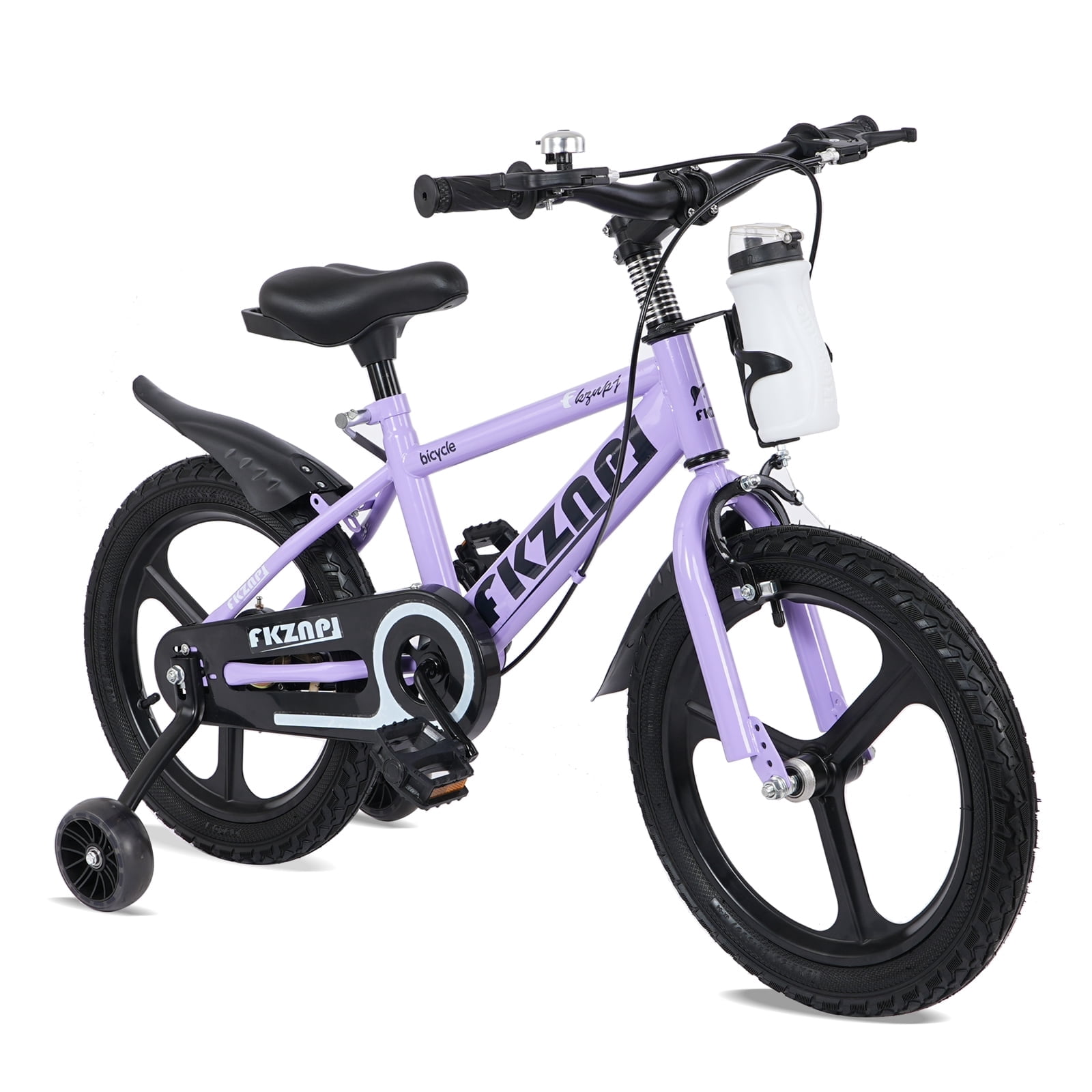 imerelez 18 Inch Kids Bike with Training Wheels,High Carbon Steel Frame & Magnesium Alloy Wheels,Night Glow Training Wheels,Adjustable Seat,Includes Water Bottle,for Ages 5-9,Purple