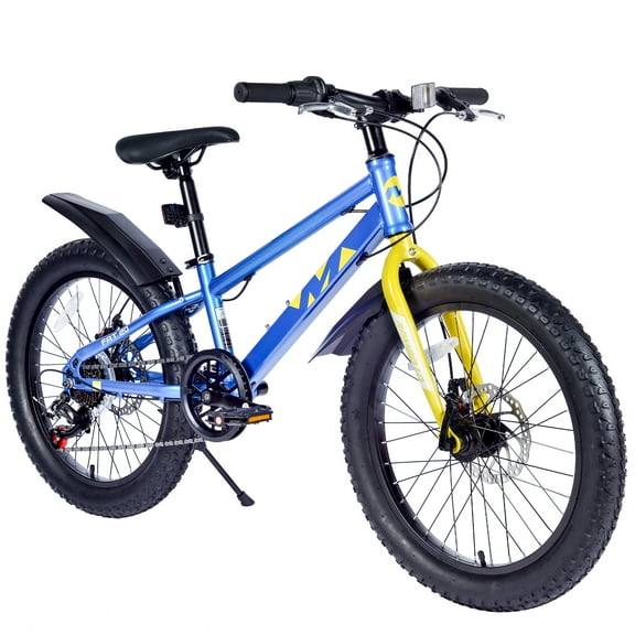 imerelez 20 Inch Fat Tire Mountain Bike for Young Riders - 7-Speed Dual Disc Brakes, Steel Frame for Sand & Snow Terrain , Blue