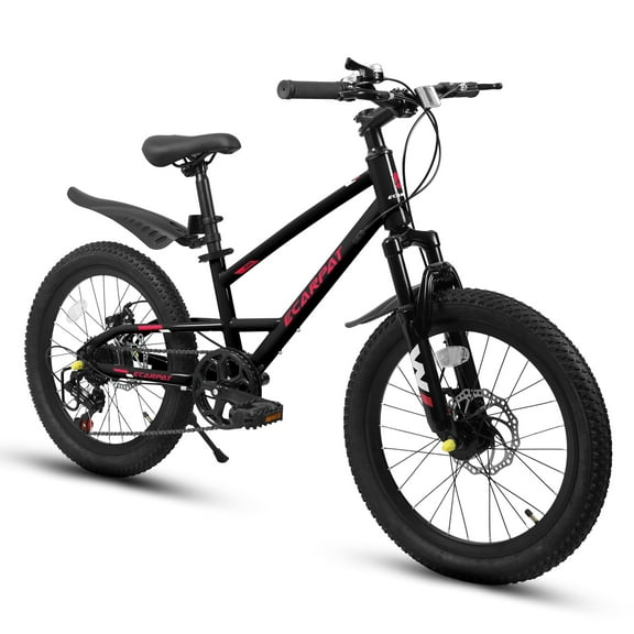 imerelez 20 inch Mountain Kids Bike for Boys & Girls Ages 6-12, 7-Speed Drivetrain with Front Suspension & Disc Brakes for Neighborhood Riding & Gift,Black