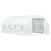 imerelez 20' x 10' x 7' Walk-In Tunnel Greenhouse, Garden Warm House, Large Hot House Kit with 8 Roll-up Windows & Roll Up Door, Steel Frame, White
