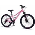 thumbnail image 1 of imerelez 24 Inch Mountain Bike- 6-Speed Shimano Gears, Steel Frame with Suspension Fork & Dual Disc Brakes,for Trail Riding,Pink, 1 of 8