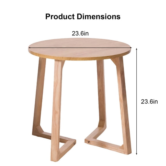 imerelez 24" Round End Table, Mid Century Modern Solid Wood Sofa Side Table with V-Shaped Legs, Small Coffee Table for Small Space Living Room, Nightstand for Bedroom, Natural