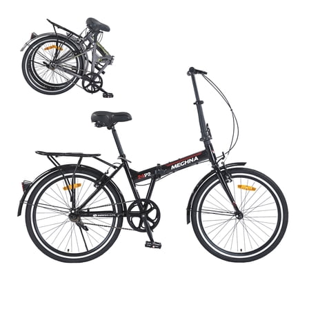 imerelez 24 inch Folding Bike for Adults, Steel Frame Single Speed with Fenders & V-Brake, Portable Commuter Bicycle for Men & Women, 220lb Capacity,Black