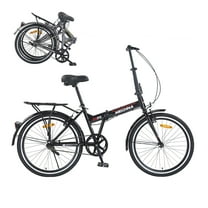 imerelez 24 inch Folding Bike for Adults, Steel Frame Single Speed with Fenders & V-Brake, Portable Commuter Bicycle for Men & Women, 220lb Capacity,Black