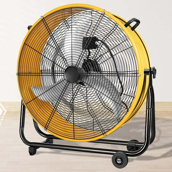 imerelez 30" Yellow Heavy Duty Industrial Drum Fan - 3-Speed 7110 CFM, OSHA Compliant with Wheels for Garage, Workshop, Basement