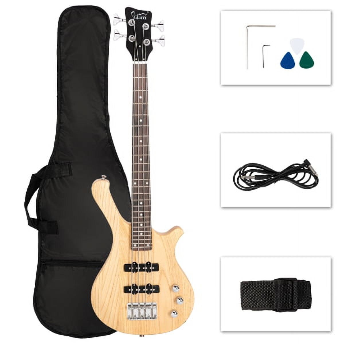 imerelez 36" Short Scale Bass Guitar | 25.5" Scale Transparent Mahogany Body & Rosewood Fingerboard | Dual Pickups + Gig Bag & Cable Kit