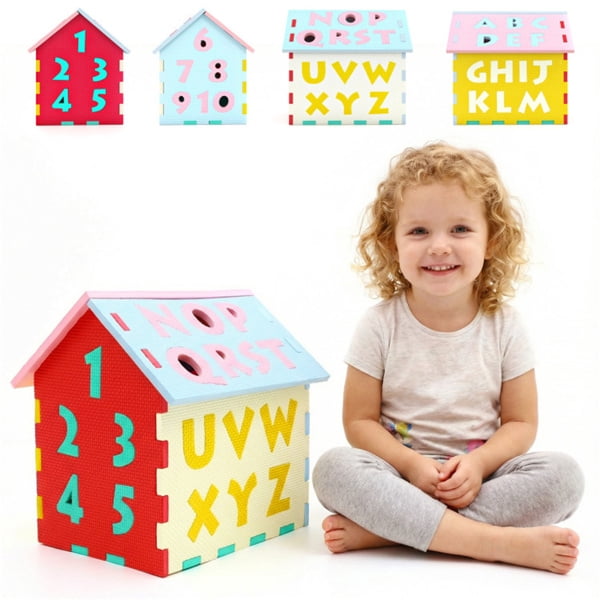 imerelez 3D Puzzle Playhouse Mat 12 × 10.5 × 12.5 in EVA Foam Interlocking Mat with Alphabet Number Matching, Multi-Color