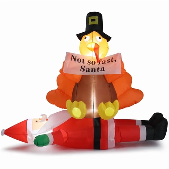 Inflatable Turkey Sitting On Santa