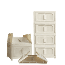imerelez 4 Tiers Folding Storage CabinetCollapsible Storage Bins with Magnetic Door, Plastic Storage Cabinet with Wheels