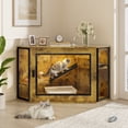 thumbnail image 1 of imerelez 48" Corner Cat Litter Box Enclosure, Modern Hidden Litter Box Corner Cabinet with Acrylic Door and LED Light, Cat House with Playground and Stairs, Tiger, 1 of 8