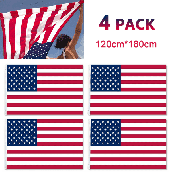 imerelez 4pcs 4X6FT American Flag for Outside: USA Flag Printed Nylon Flag National Flag w/Brass Grommets Best Indoor Outdoor Flags