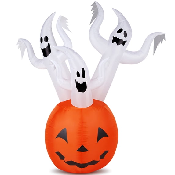 imerelez 5.9 FT Halloween Inflatable Pumpkin Ghost Outdoor Decorations, Scary Blow up Yard Decor with Built-in LED Lights for Holiday Party Yard Lawn Garden Decor Indoor Outdoor