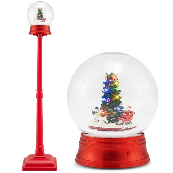 imerelez 5 Ft Christmas Streetlamp, 360° Rotating Ferris Wheel Spinning Streetlight with Music, Snowy Effects & Festive Scene, Color-Changing Globe Lamp Post for Porch, Indoors