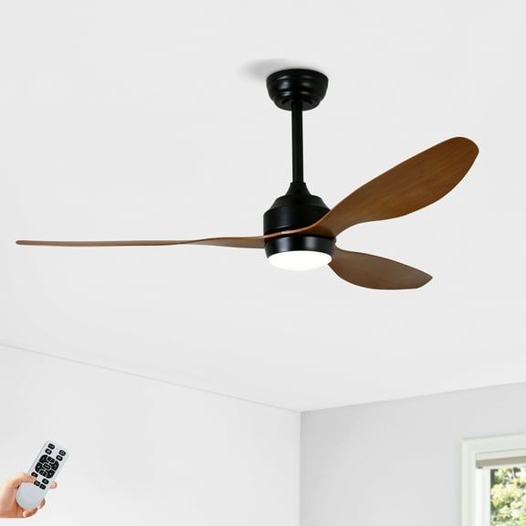 imerelez 52" Ceiling Fan with Lights Quiet DC Motor 3 ABS Blade Ceiling Fans 6 Speed Levels,Reversible Ceiling Fan, for Patio Living Room, Bedroom, Office,Indoor. Matte Black + Walnut