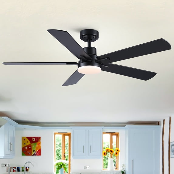 imerelez 52 Inch Ceiling Fans with Lights and Remote, Black Ceiling Fan with 5 Blades, 3CCT Dimmable LED, Modern Design for Bedroom, Living room & Covered Outdoor,Includes Downrod