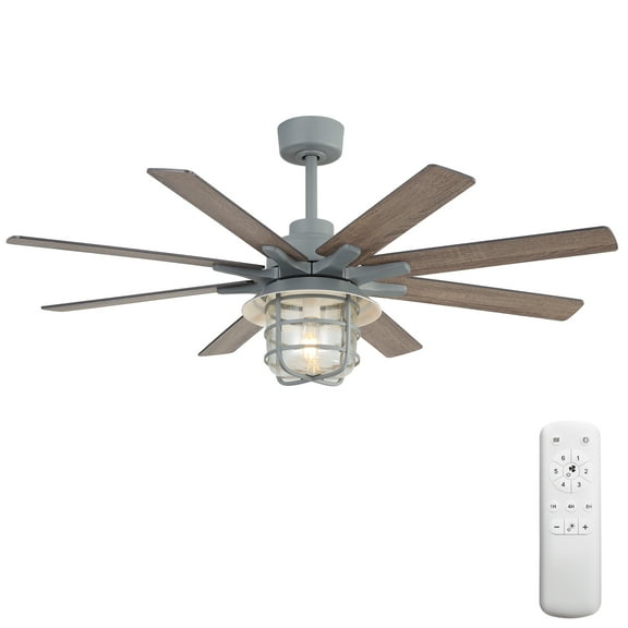 imerelez 52-Inch Large Ceiling Fan With 8 Plywood Walnut Colored Blades,Quiet DC Motor,Glass Lampshade,3 Color Temperature,Cement Grey