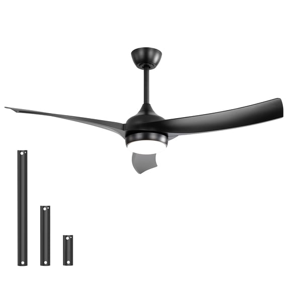 imerelez 52 Inch Modern Black Ceiling Fan with 18W LED Light and Remote Control 3 ABS Blades DC Motor for Bedroom Living Roon