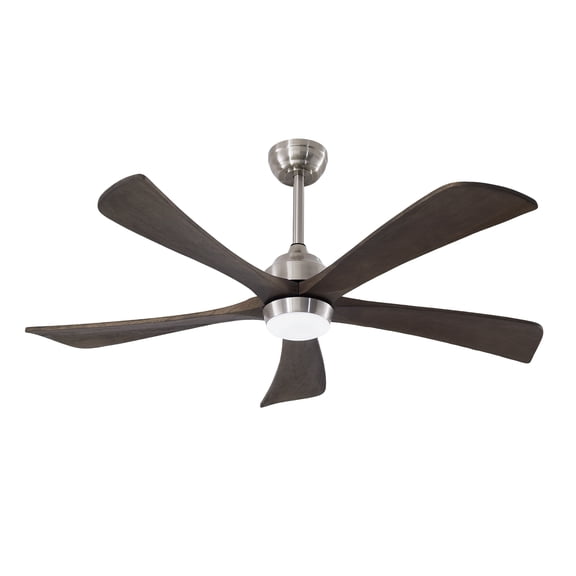 imerelez 52" Solid Wood Blades Ceiling Fan with Lights & Remote Control, Quiet DC Motor 6 Speed Reversible, Satin Nickel for Living Room Bedroom Office Patio