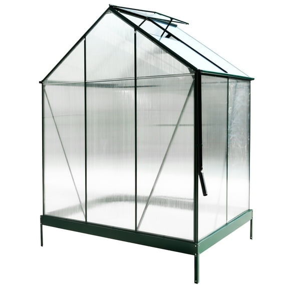 imerelez 6.3'*4.2'*7' Polycarbonate Greenhouse, Heavy Duty Outdoor Aluminum Walk-in Green House Kit with Rain Gutter, Vent and Door for Backyard Garden, color green
