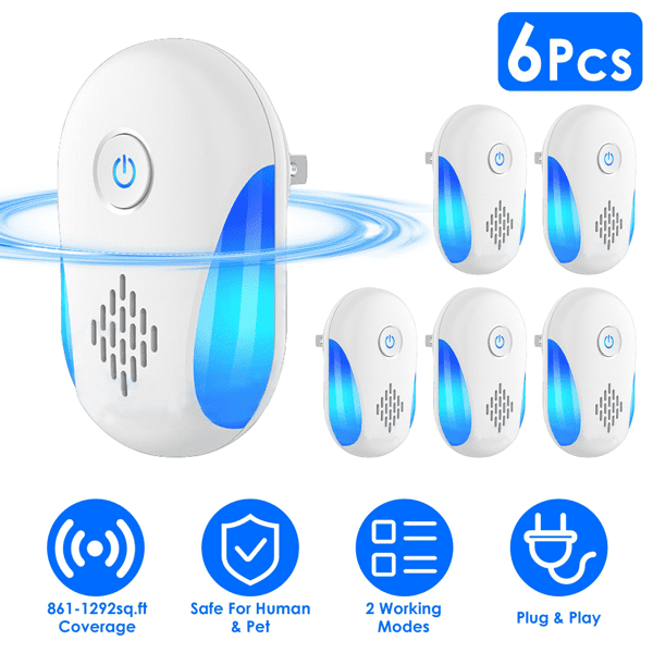 imerelez 6 Pack Ultrasonic Pest Repeller, Operation Pest Wide Coverage Dual-Frequency Pest Control for Home Apartment Hotel Office Kitchen