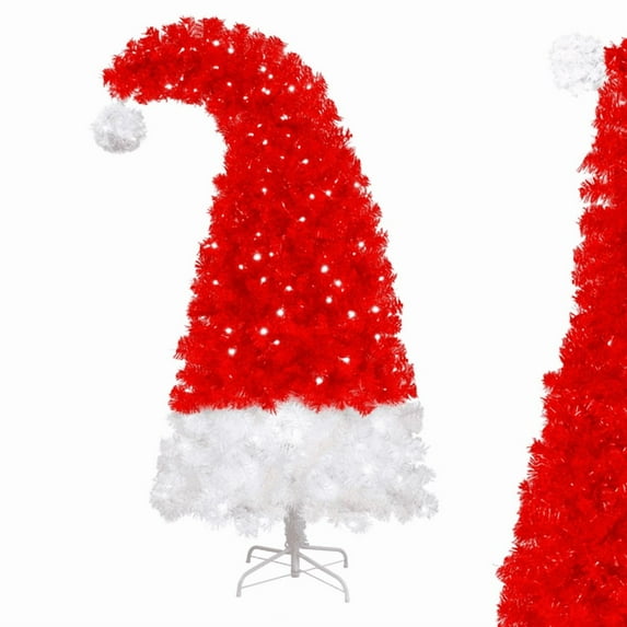 imerelez 6FT Santa's Hat Artificial Christmas Tree with 300 LED Lights, Pre-Lit Whimsical Curved Xmas Tree with 1050 PET Tips for Indoor Holiday Decor