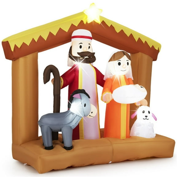 imerelez 6ft Inflatable Nativity Scene - 6 Built-in LED Lights Weather-Resistant Polyester Xmas Outdoor Decor
