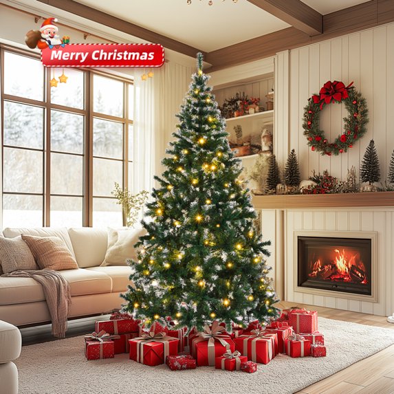 imerelez 7ft Snow Tipped Artificial Christmas Tree - DIY 150 Warm White LED Lights with Remote, 1100 PVC Branch Tips, Metal Stand for Home Holiday Decor