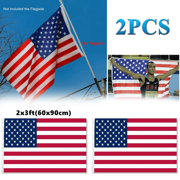 imerelez American Flag 2X3FT Long Lasting 420D Heavy Duty US Flags for High Wind TearProof Polyester USA Flag，2 PACKS