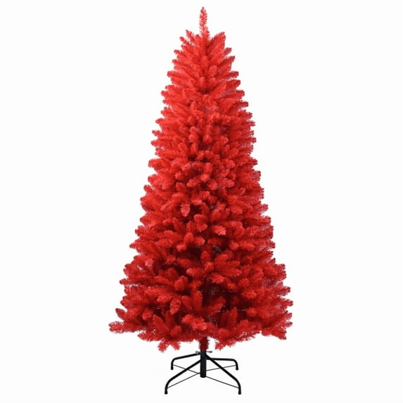 imerelez Artificial 5ft Red Christmas Tree with 624 PVC Branch Tips, Hinged Premium & Foldable Base for Indoor Holiday Decorating