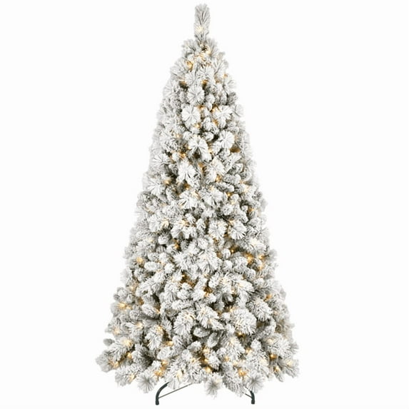 imerelez Artificial 7.5ft Flock LED-lit Christmas Tree with 1252PVC/Hard Needle Mixed Branch Tips,Hinged Premium & Foldable Base for Indoor Holiday Decorating