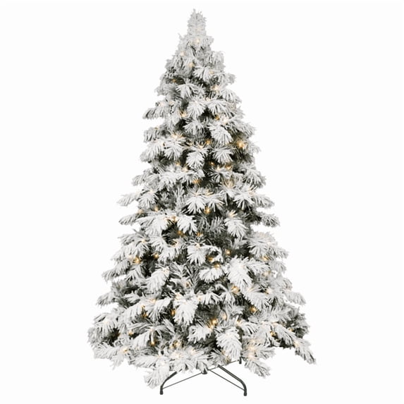 imerelez Artificial 8ft Flock LED-lit Christmas Tree with 1242PE/PVC Mixed Branch Tips,Hinged Premium & Foldable Base for Indoor Holiday Decorating