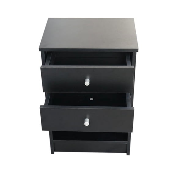 imerelez Black Round Handle Night Stand with Two Drawers 3 Tiers