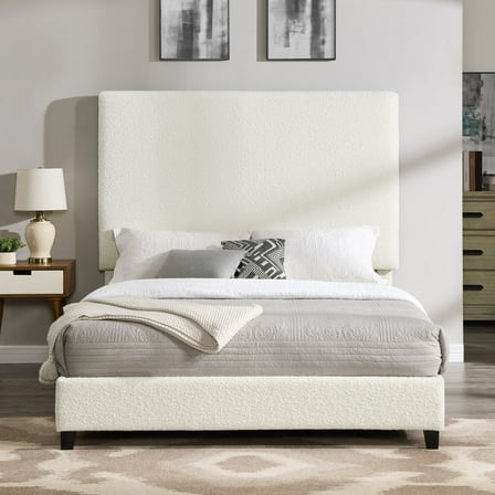 imerelez Bridgevine Home Queen Size White Boucle Upholstered Platform Bed
