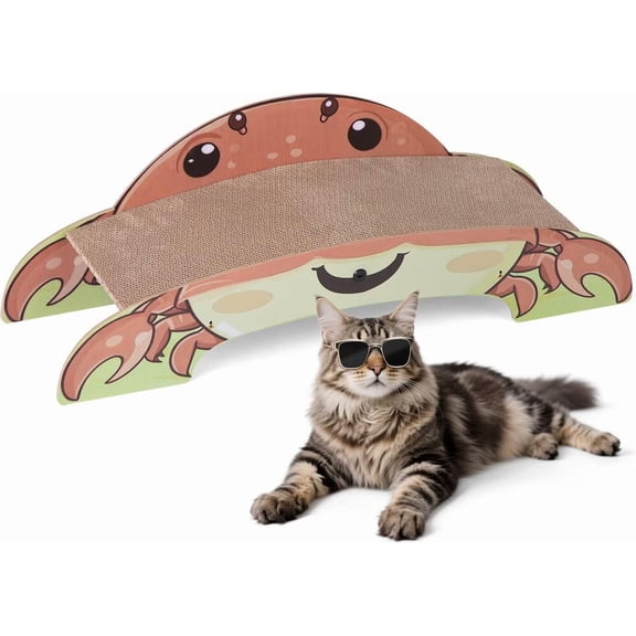 imerelez Crab-Shaped Cat Scratcher Bed & Lounger, Durable Curved Corrugated Cardboard Scratch Pad for Indoor Cats, Fun Cat Play Station, Colorful