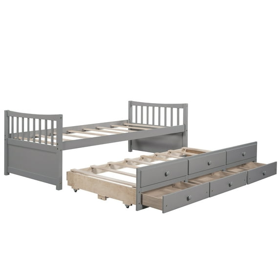imerelez Daybed with Trundle and Drawers, Twin Size, Gray