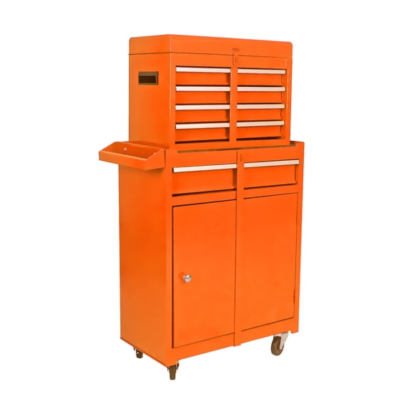 imerelez Detachable 5 Drawer Tool Chest with Bottom Cabinet and One Adjustable Shelf--Orange
