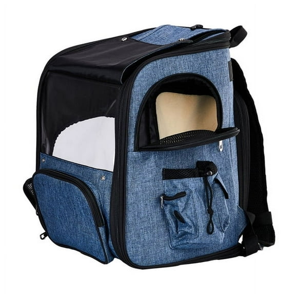 imerelez Expandable Pet Carrier Backpack for Small Dogs & Cats, Denim Blue Travel Backpack with Back Extension, Airline Approved Pet Carrier Holds up to 26 lbs